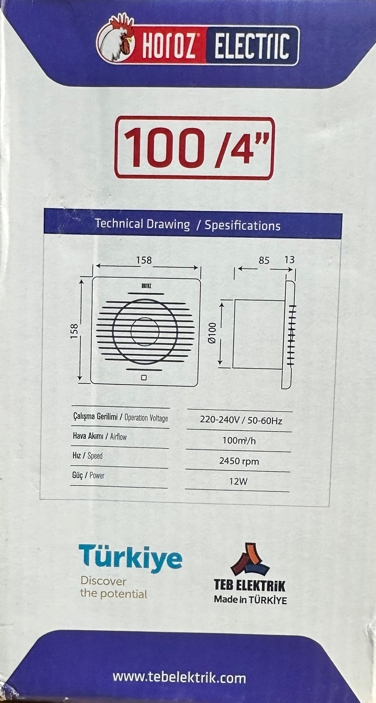 Modern Enerji Aydınlatma 100 m³/saat havalandırma vantilatörü for ventilation systems, shown in the image.