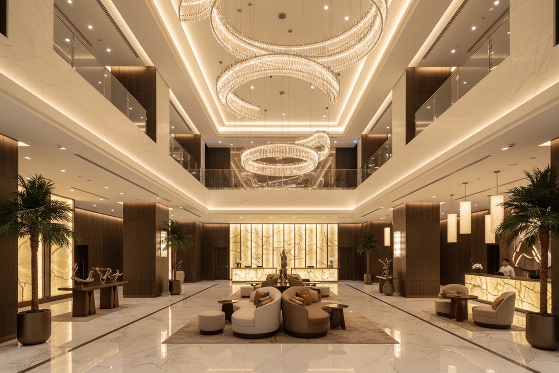 Otel aydınlatması — lobi ve oda için sıcak LED tasarım