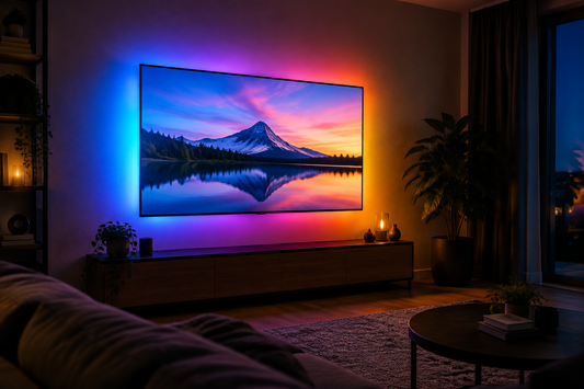 Duvara monte TV arkasında renkli ambilight LED aydınlatma