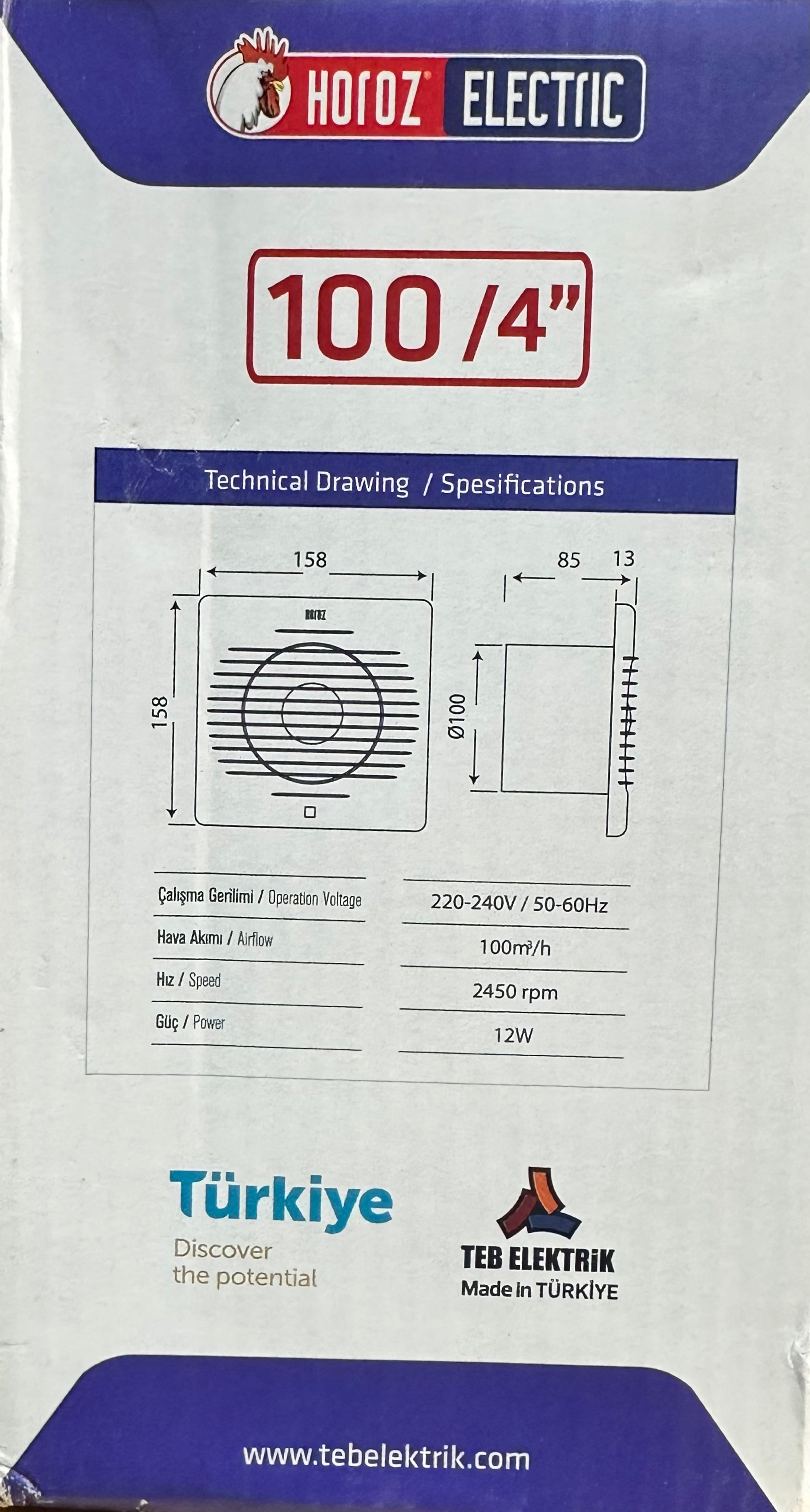 Modern Enerji Aydınlatma 100 m³/saat havalandırma vantilatörü for ventilation systems, shown in the image.